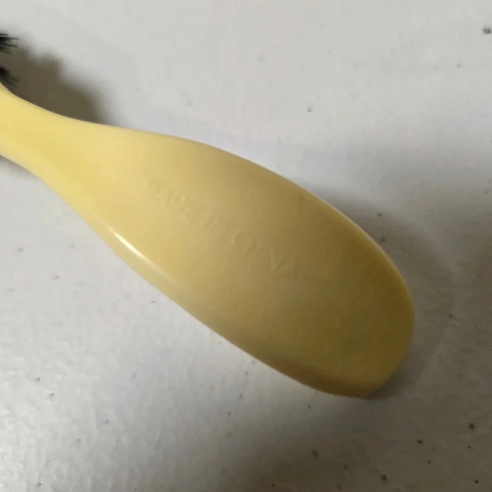 Cream Plastic Hair Brush Black Stiff Synthetic Bristles 6.5 Inch Travel‎ Size